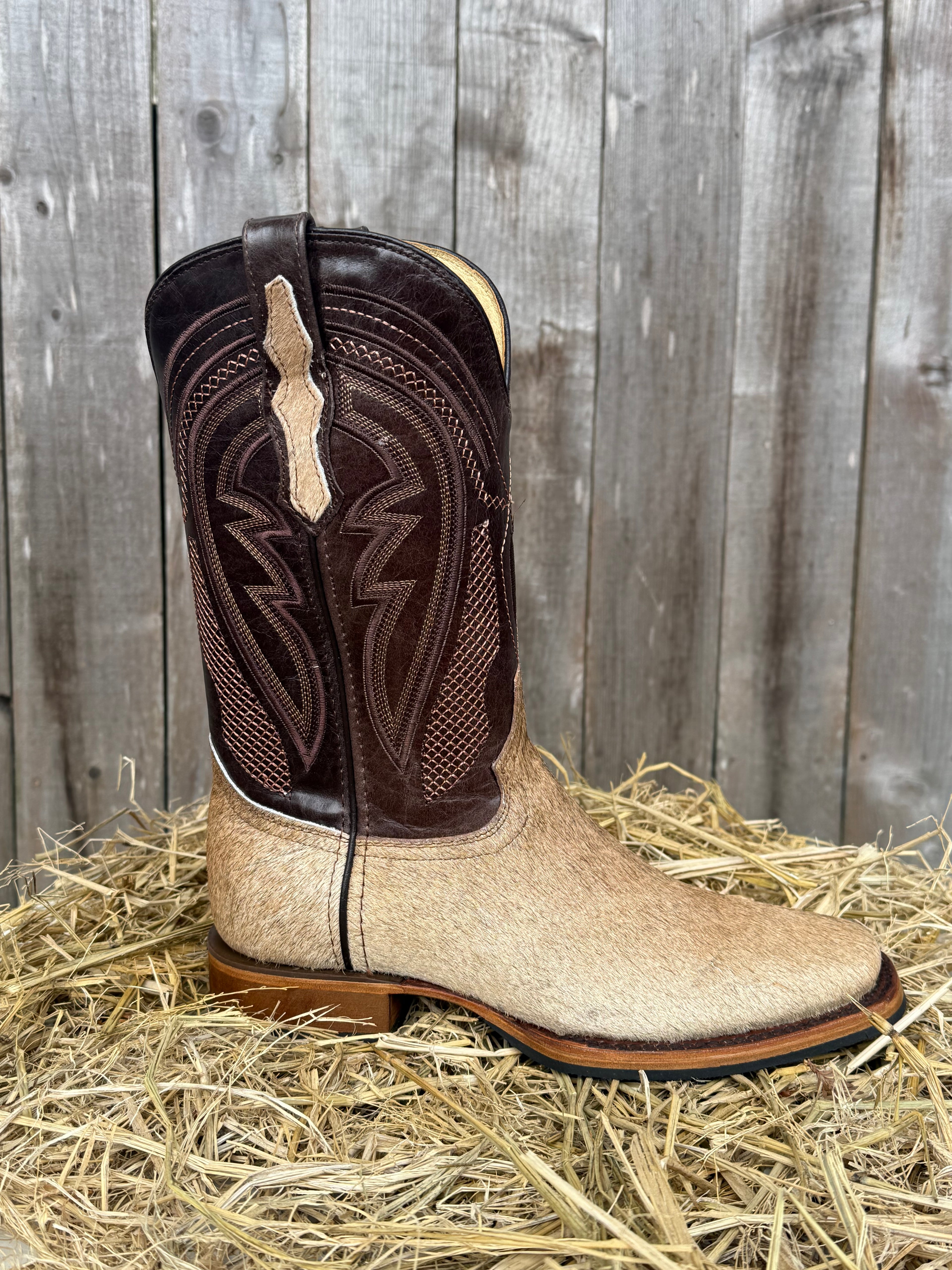 El General Men's Tan Genuine Cowhide Square Toe Western Boots