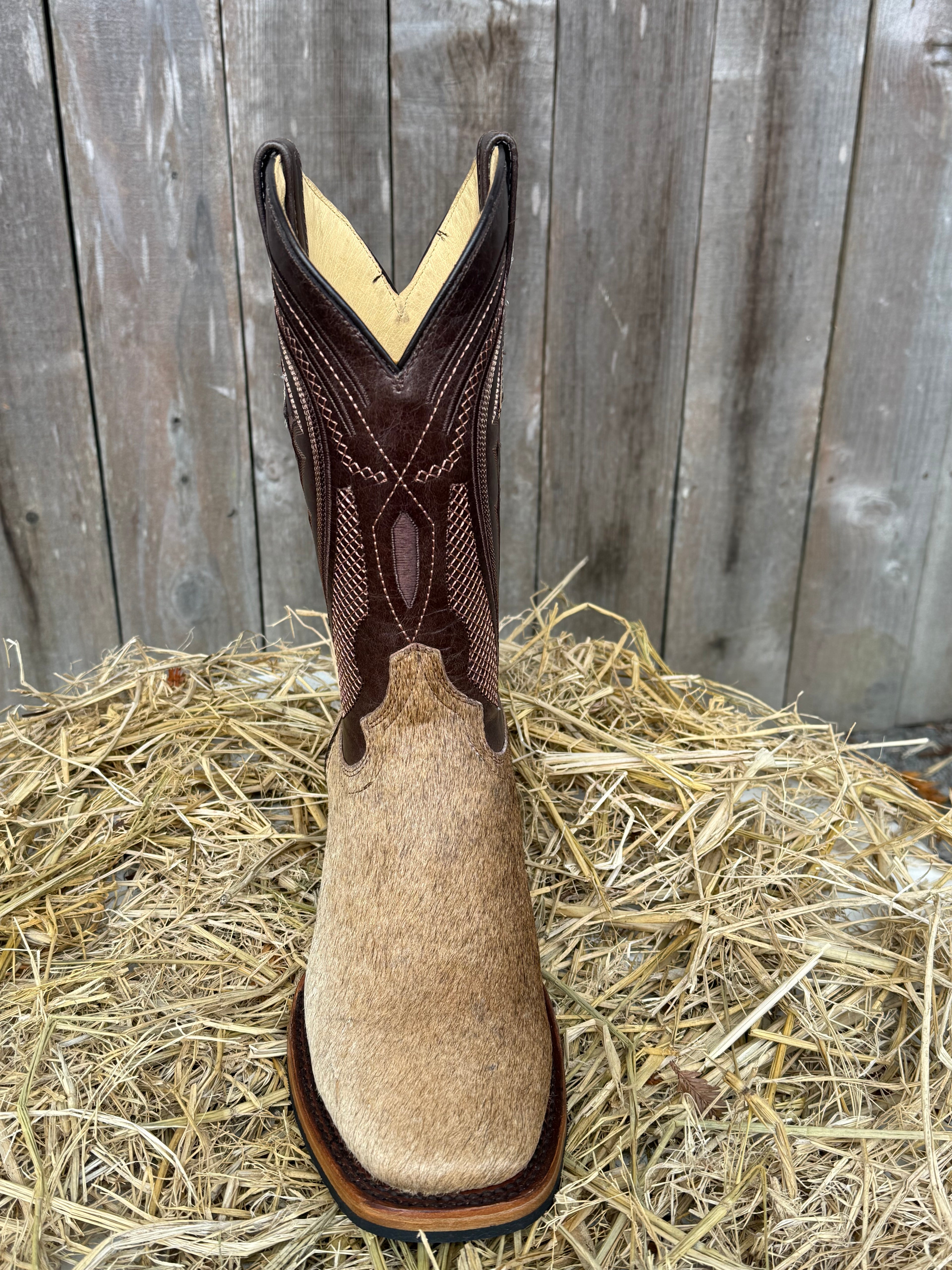 El General Men's Tan Genuine Cowhide Square Toe Western Boots