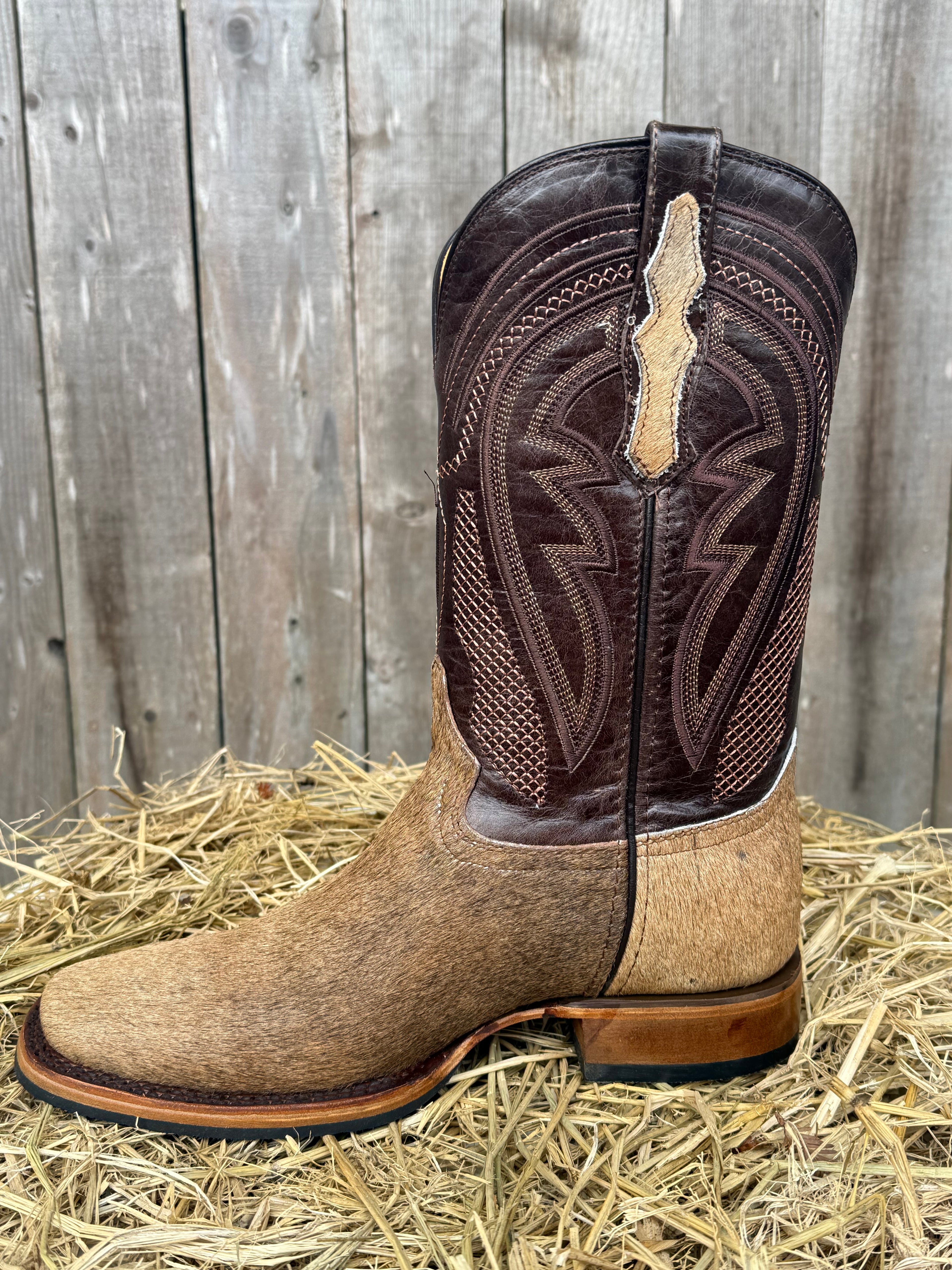 El General Men's Tan Genuine Cowhide Square Toe Western Boots