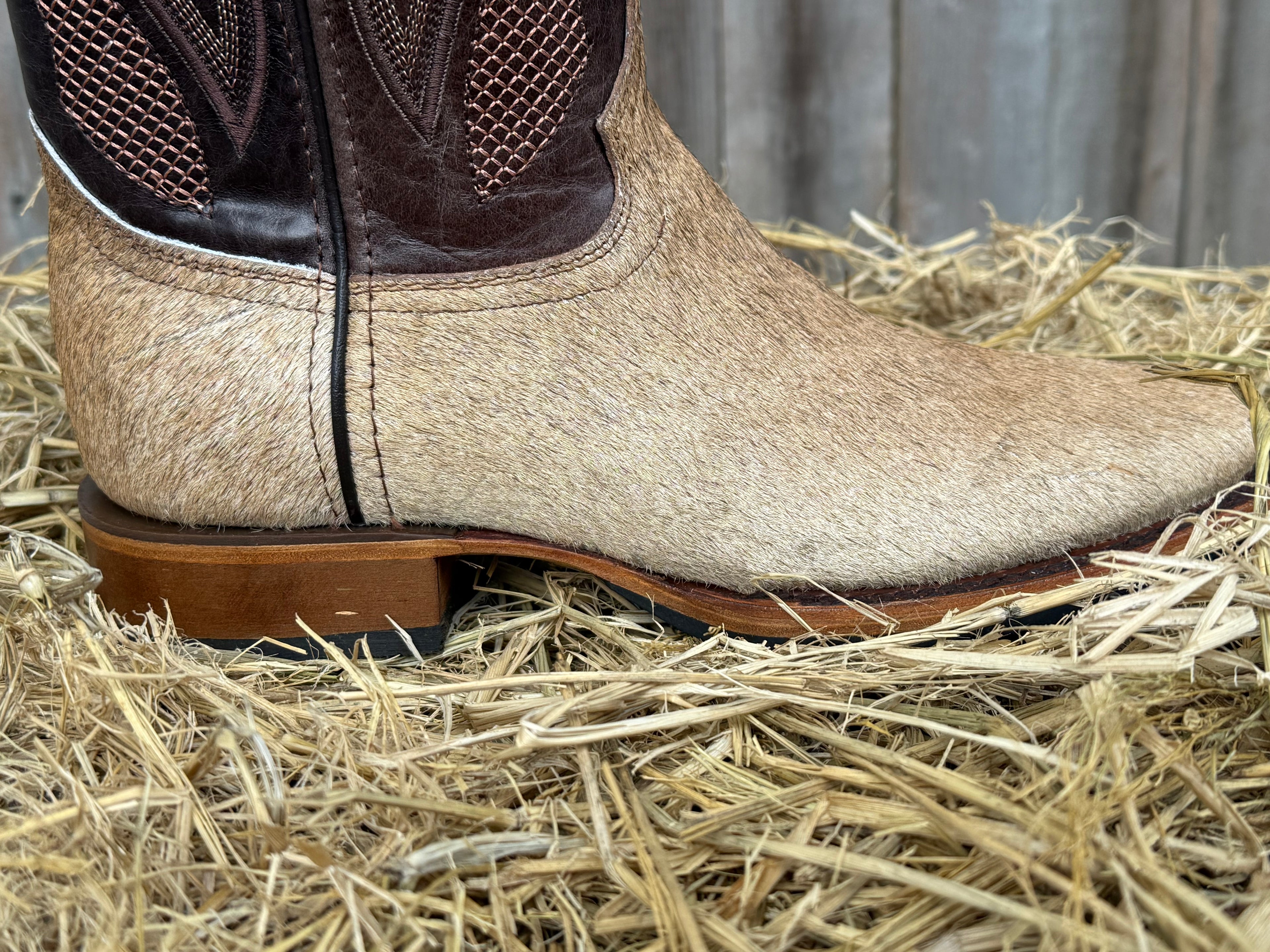 El General Men's Tan Genuine Cowhide Square Toe Western Boots