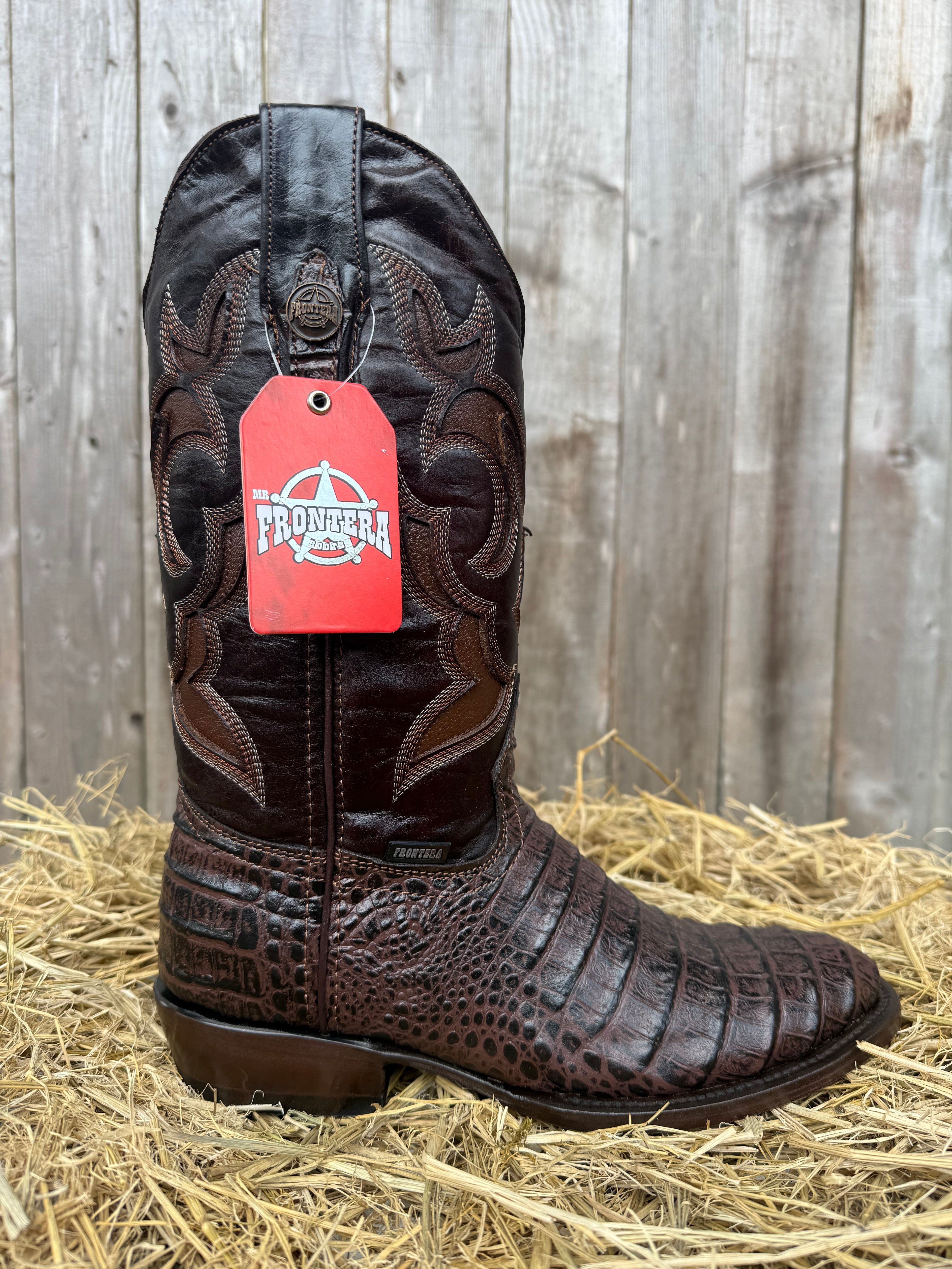 Frontera Men's Brown Imitation Crocodile Print Round Toe Western Boots
