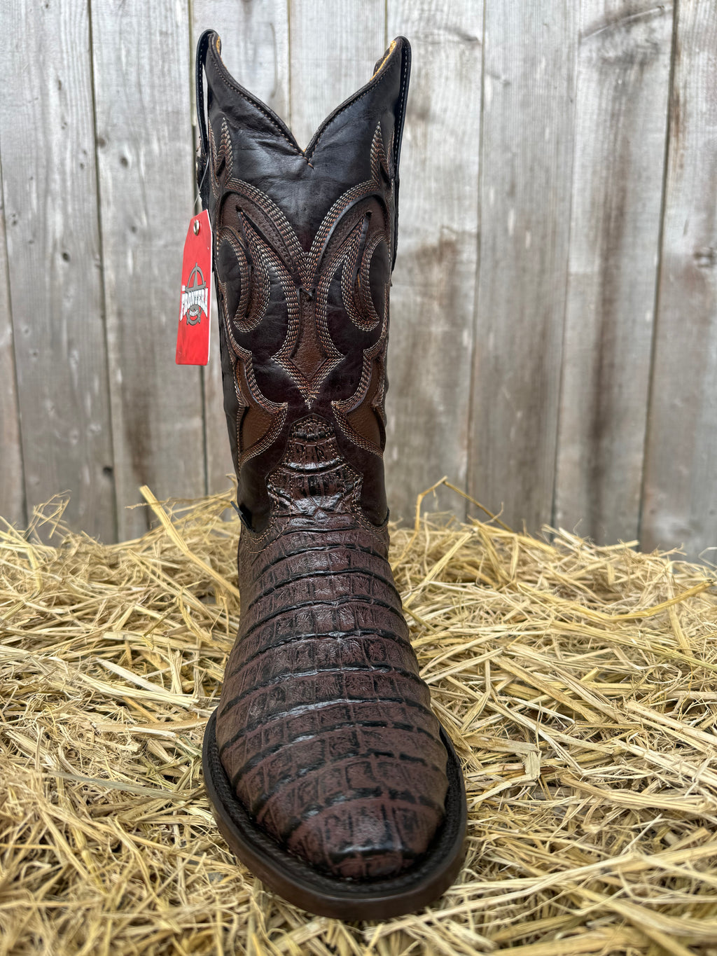 Frontera Men's Brown Imitation Crocodile Print Round Toe Western Boots
