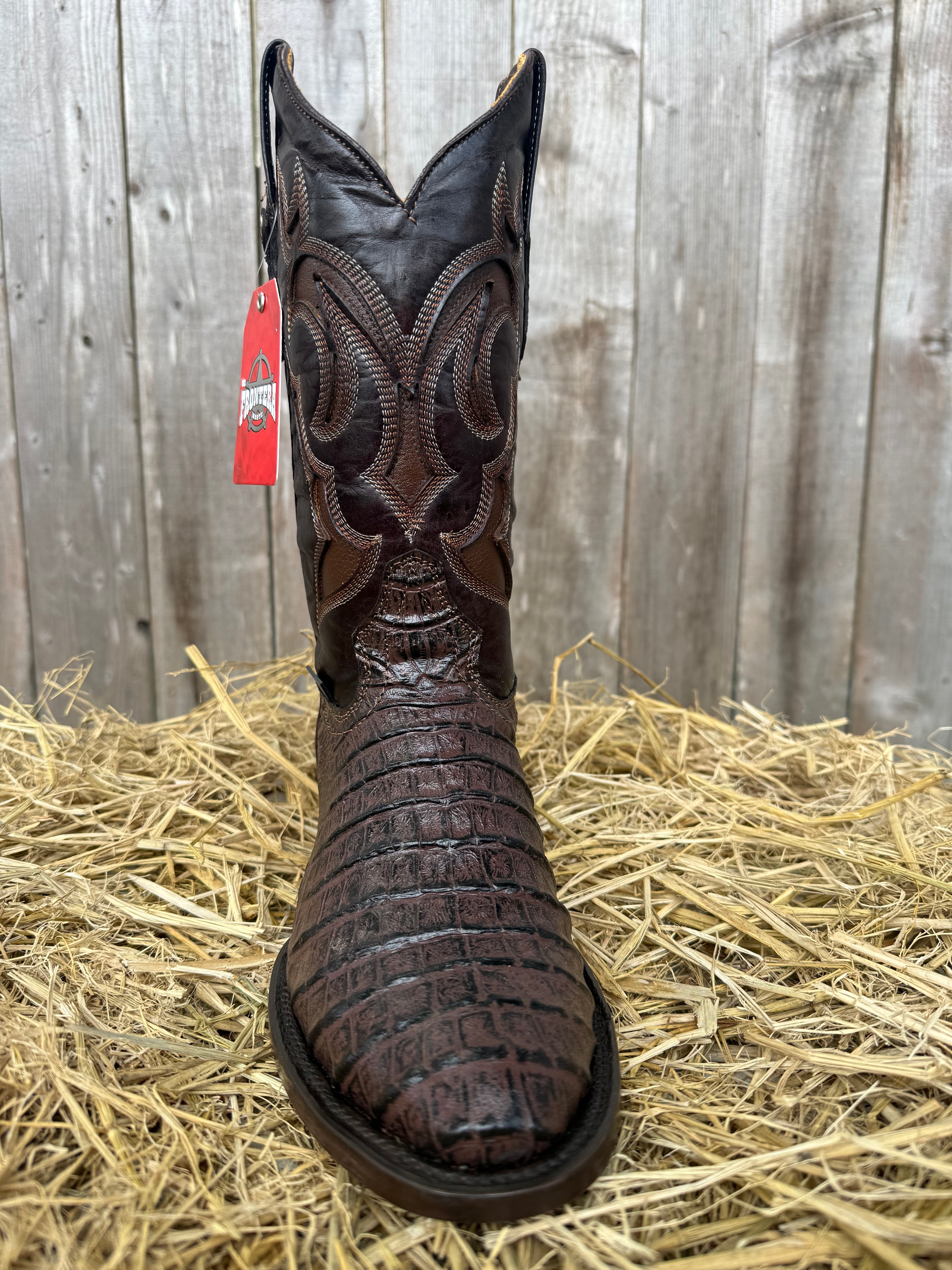 Frontera Men's Brown Imitation Crocodile Print Round Toe Western Boots