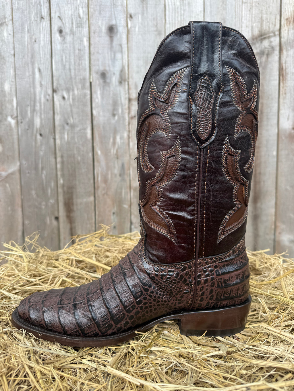 Frontera Men's Brown Imitation Crocodile Print Round Toe Western Boots