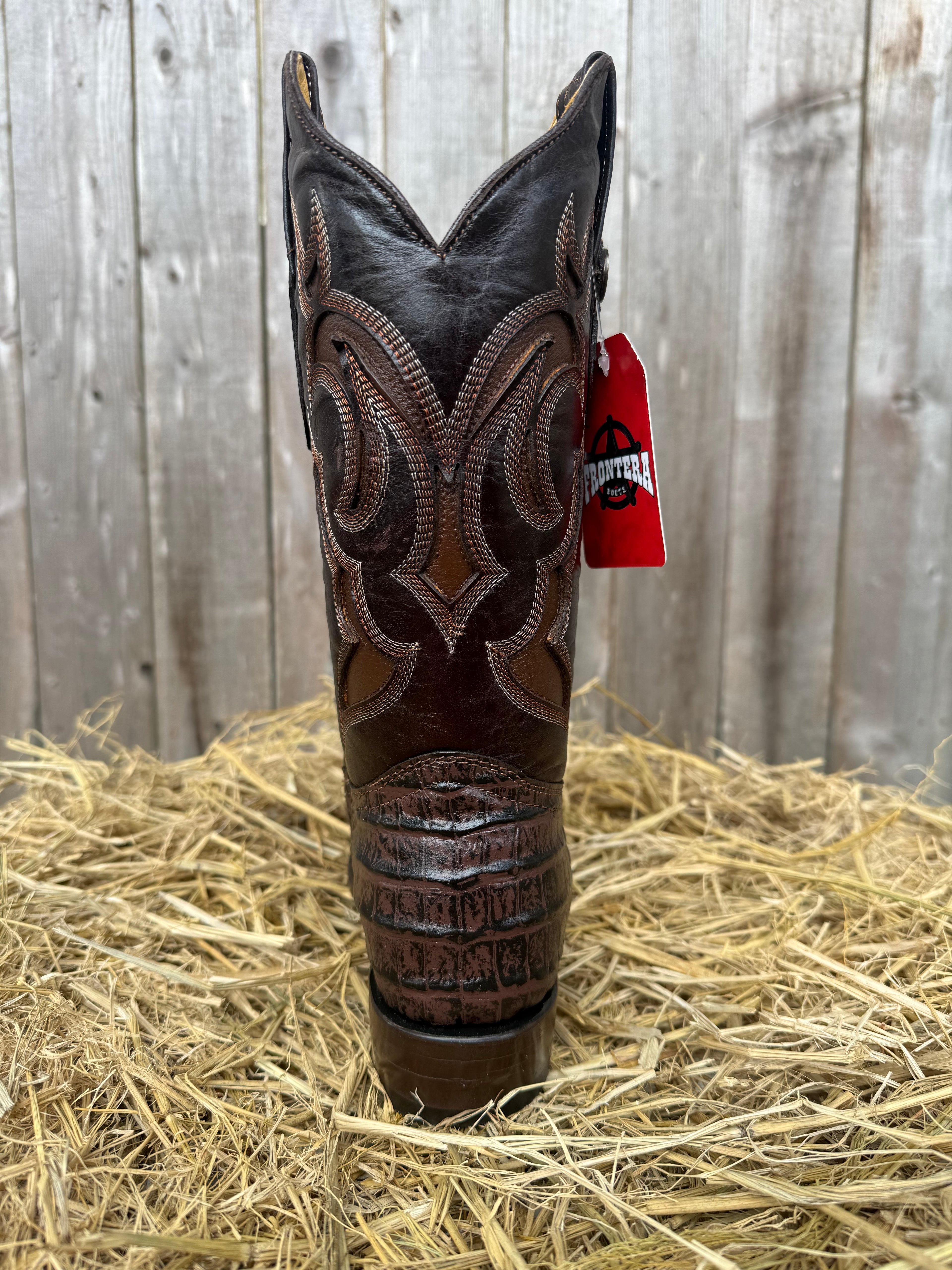 Frontera Men's Brown Imitation Crocodile Print Round Toe Western Boots
