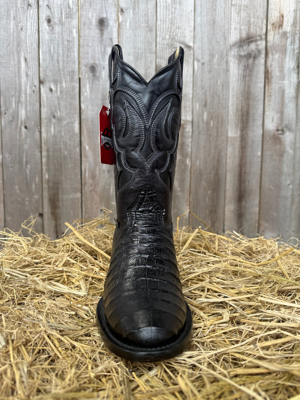Frontera Men's Black Imitation Crocodile Print Round Toe Western Boots