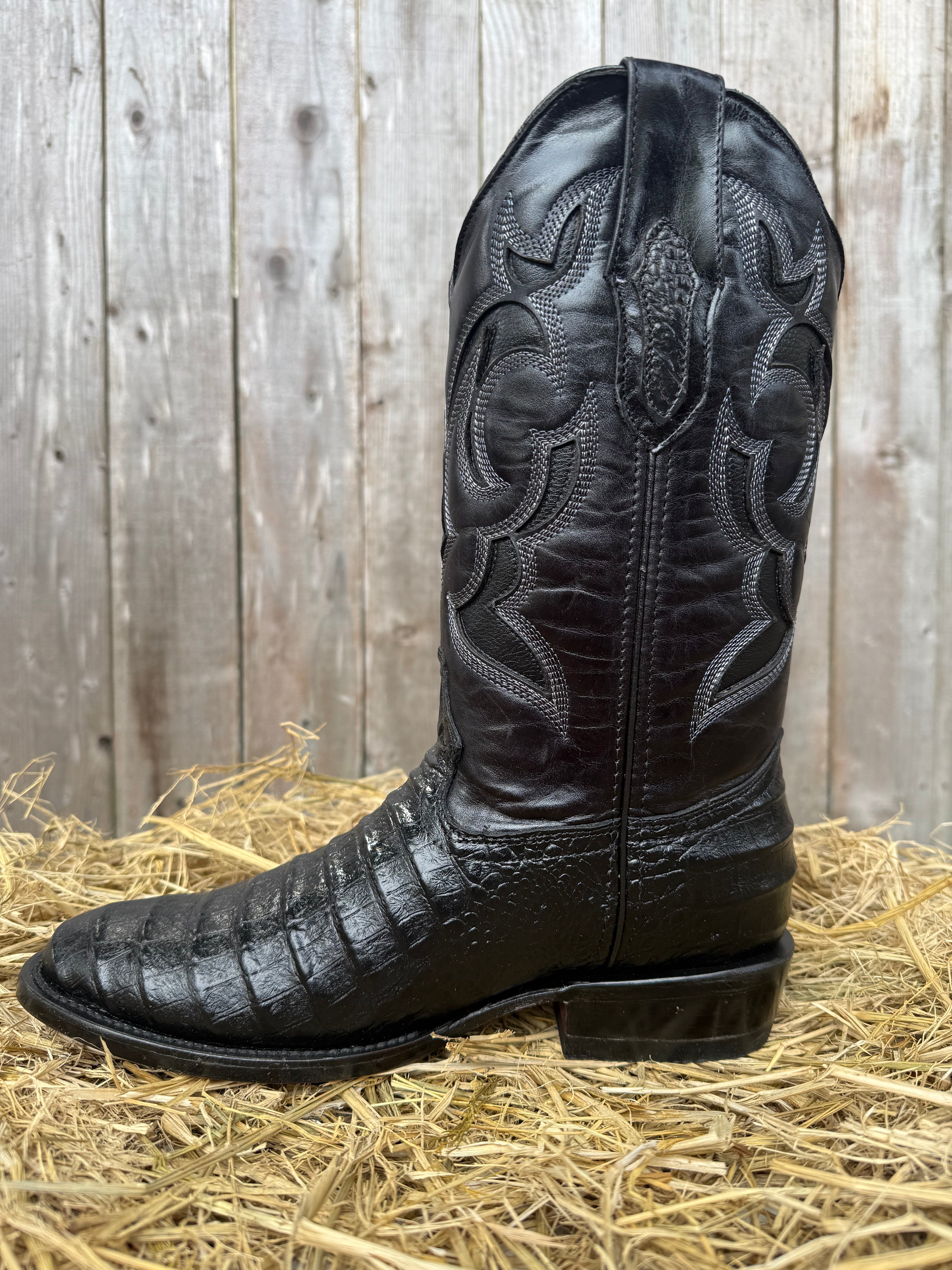 Frontera Men's Black Imitation Crocodile Print Round Toe Western Boots