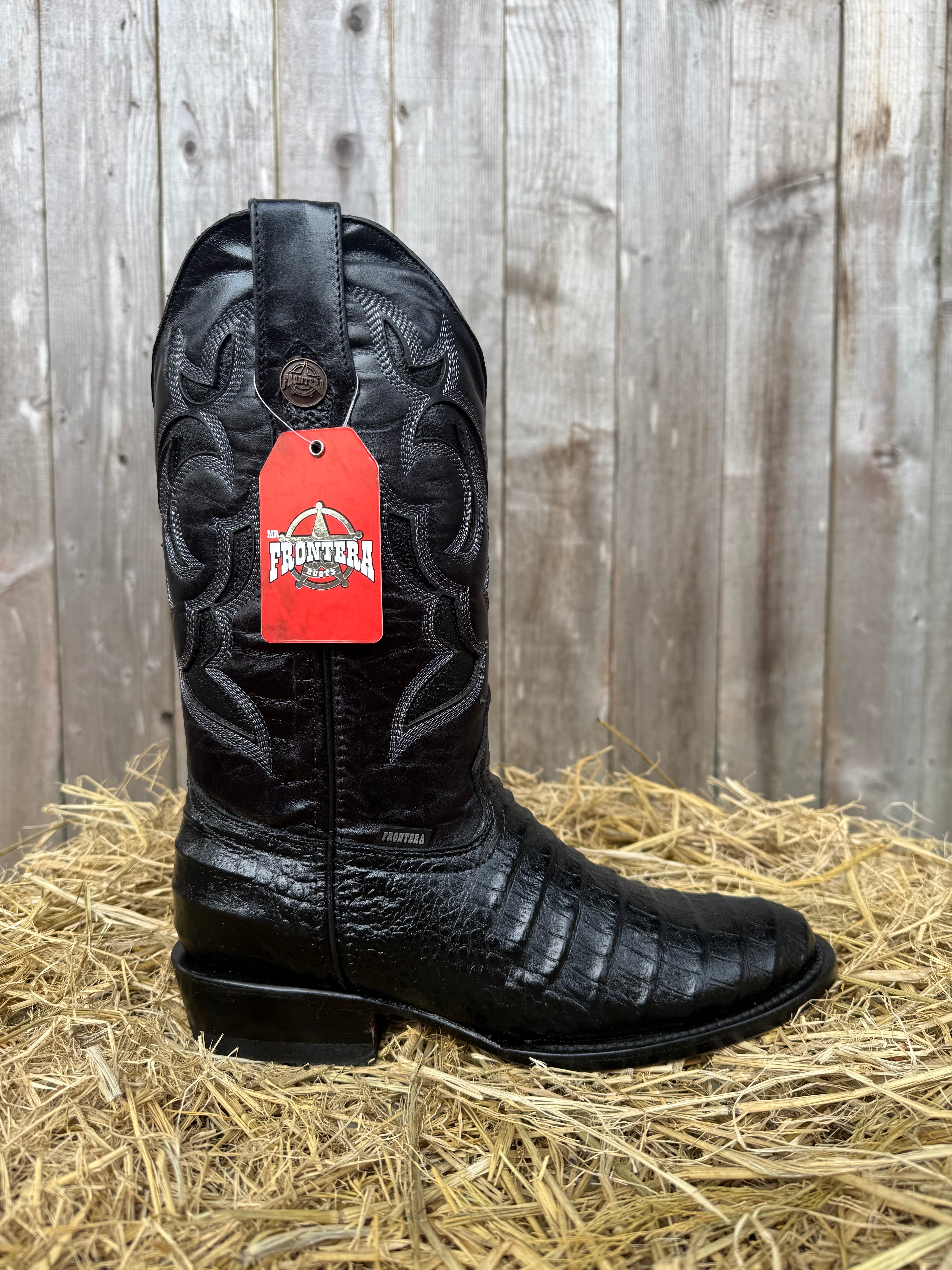 Frontera Men's Black Imitation Crocodile Print Round Toe Western Boots
