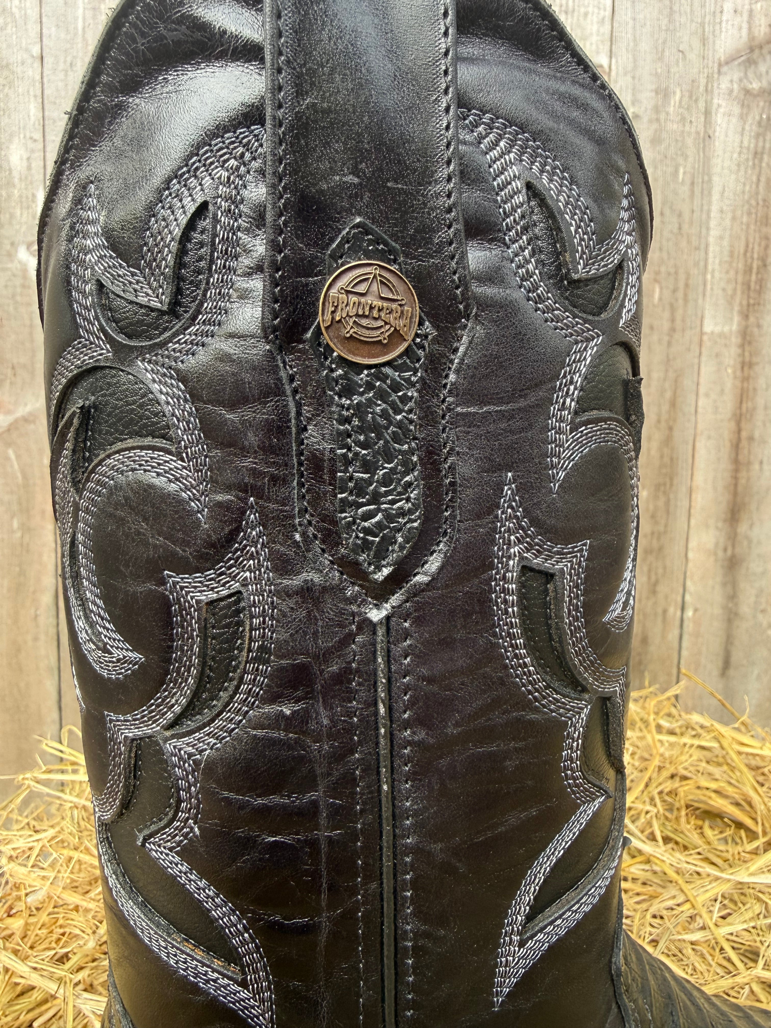 Frontera Men's Black Imitation Crocodile Print Round Toe Western Boots