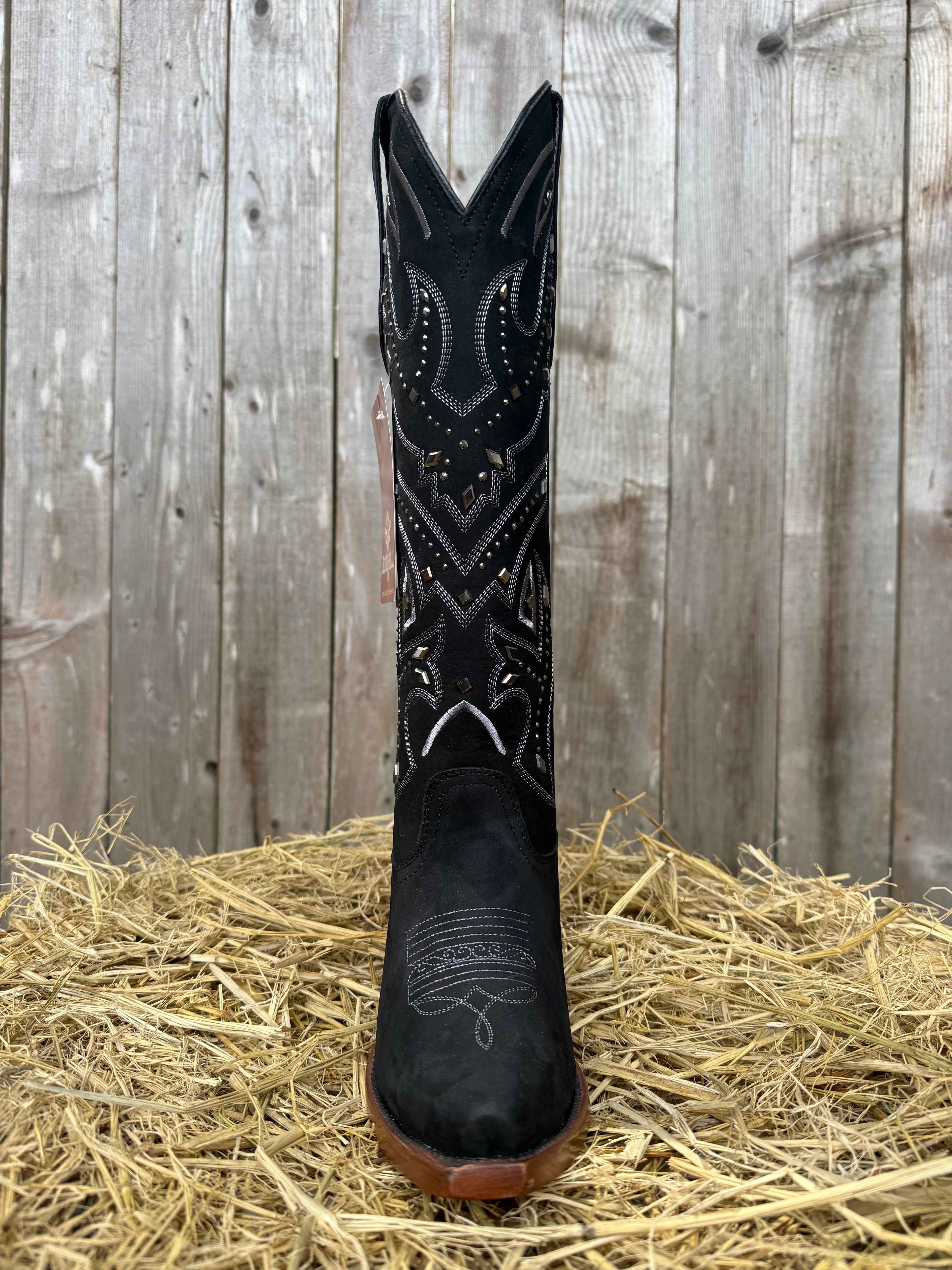 El General Women's Black Square Toe Tall Western Boots