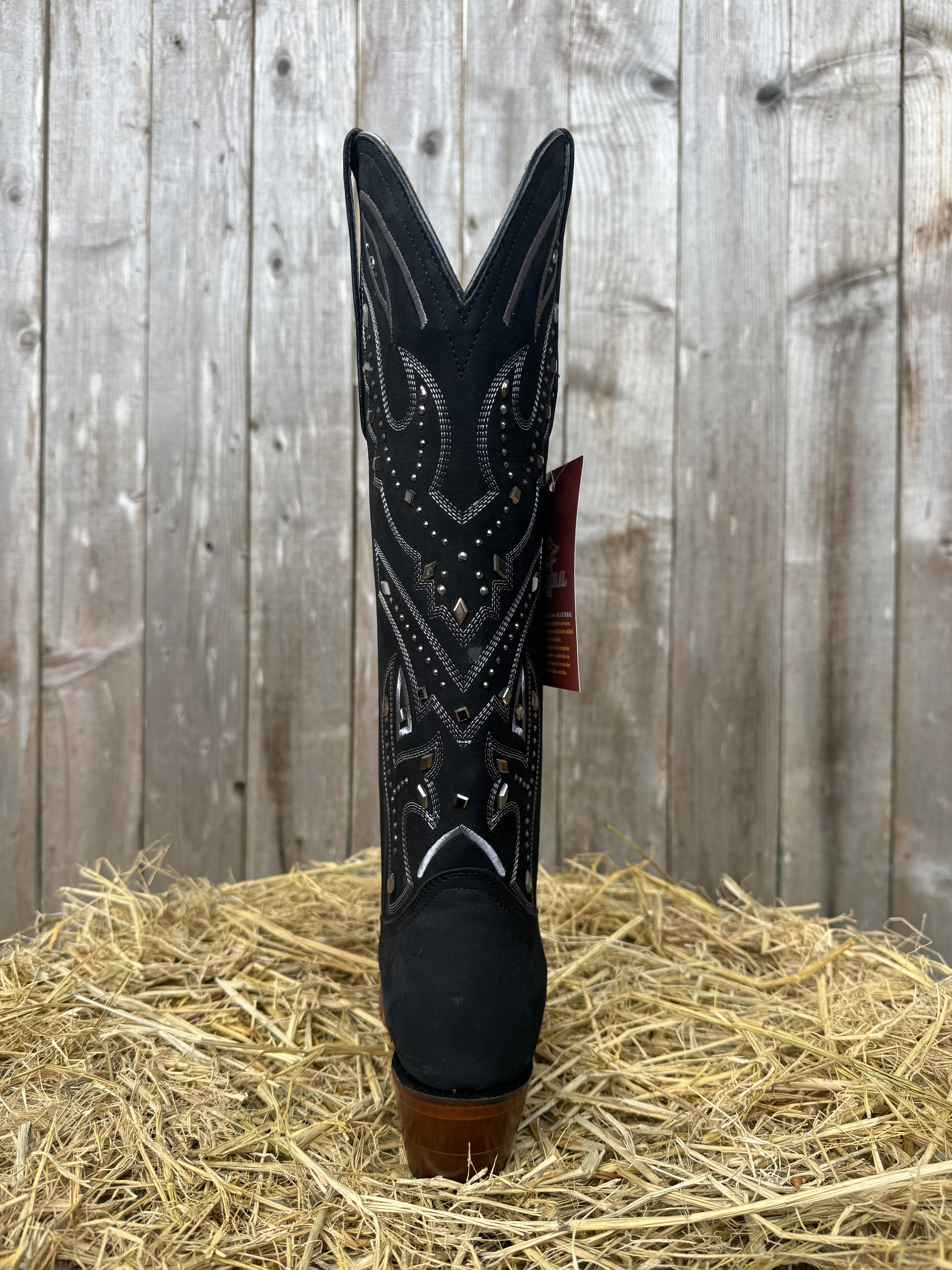 El General Women's Black Square Toe Tall Western Boots