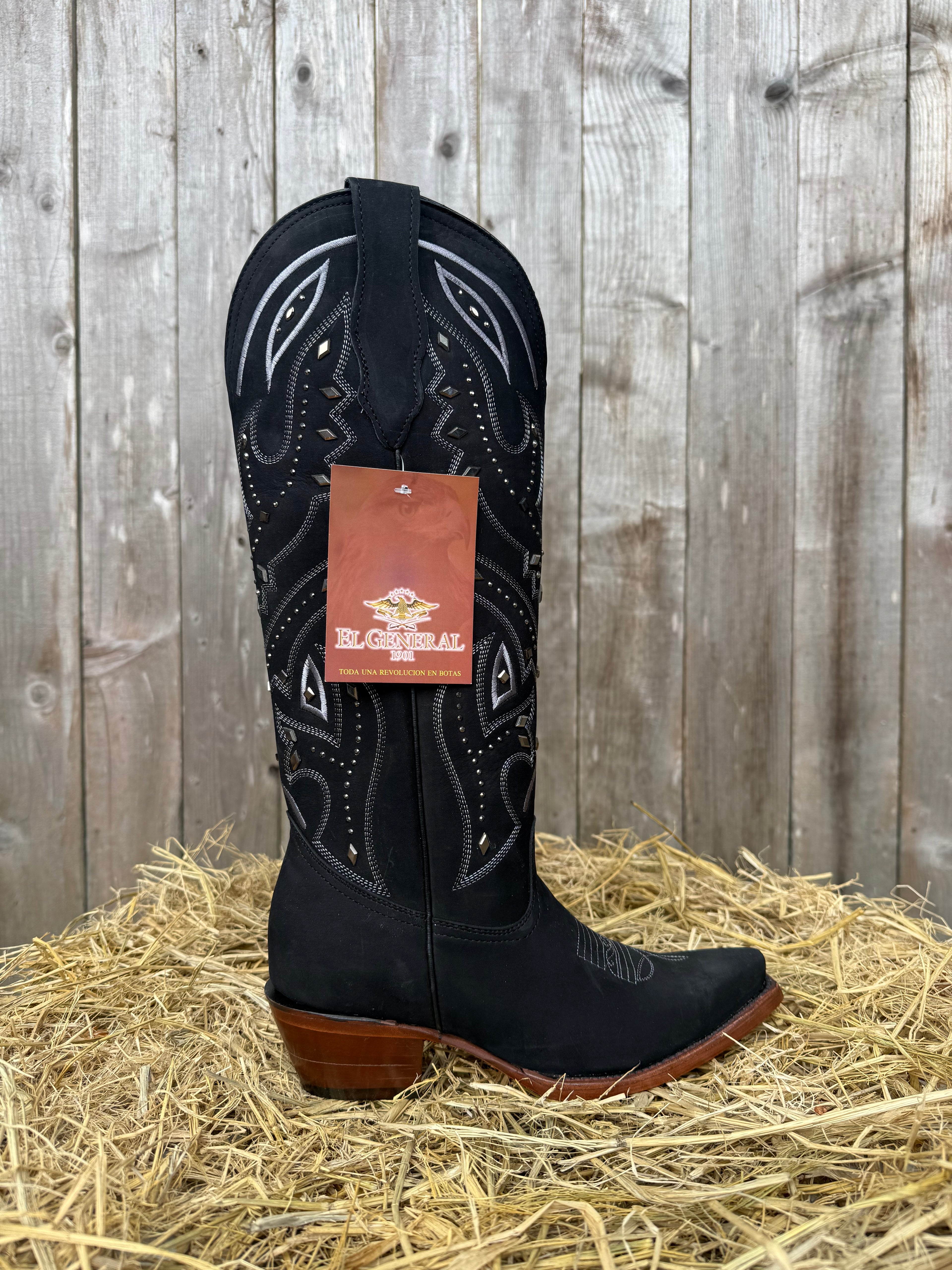 El General Women's Black Square Toe Tall Western Boots