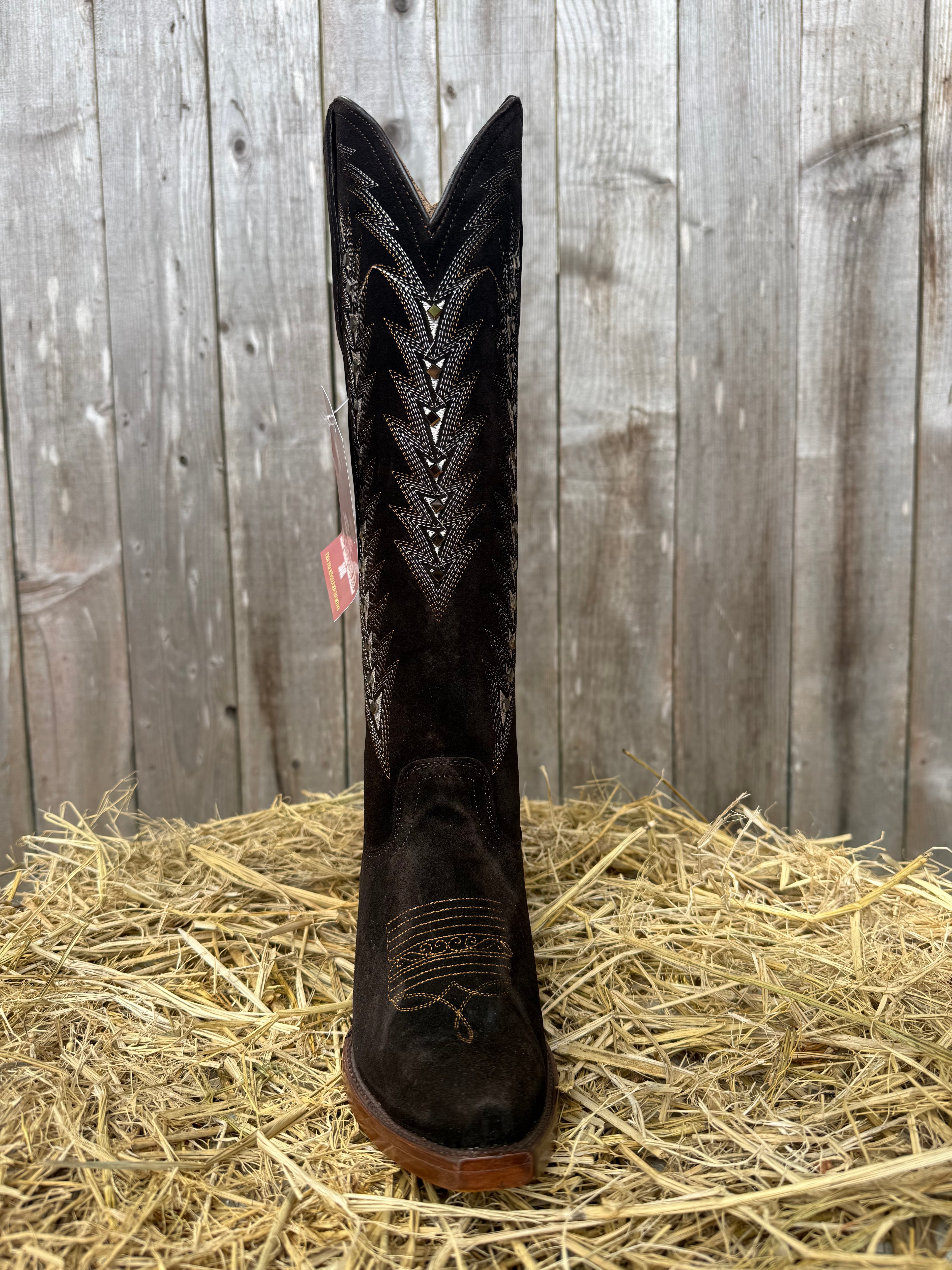El General Women's Dark Brown Square Toe Tall Western Boots