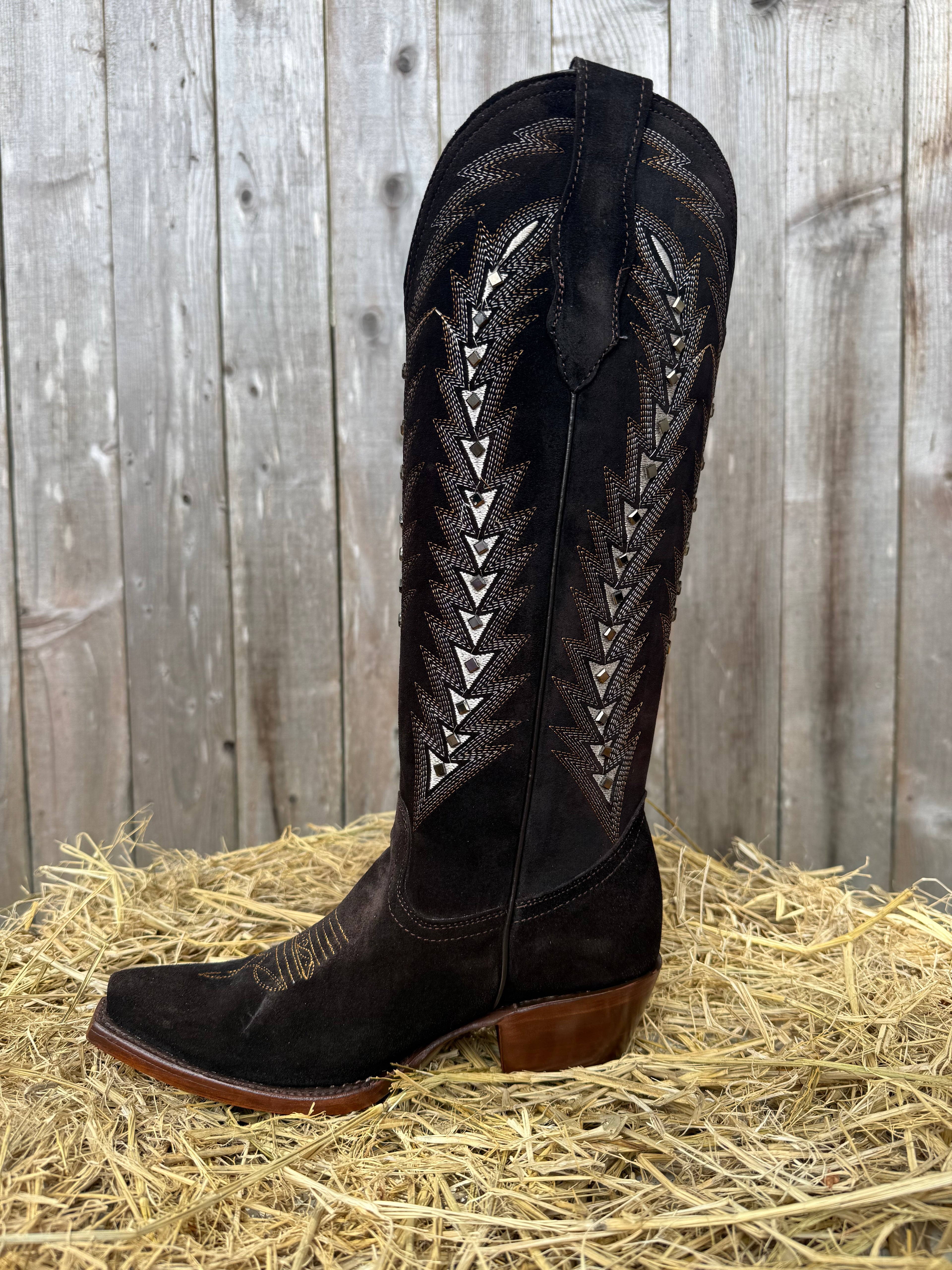 El General Women's Dark Brown Square Toe Tall Western Boots