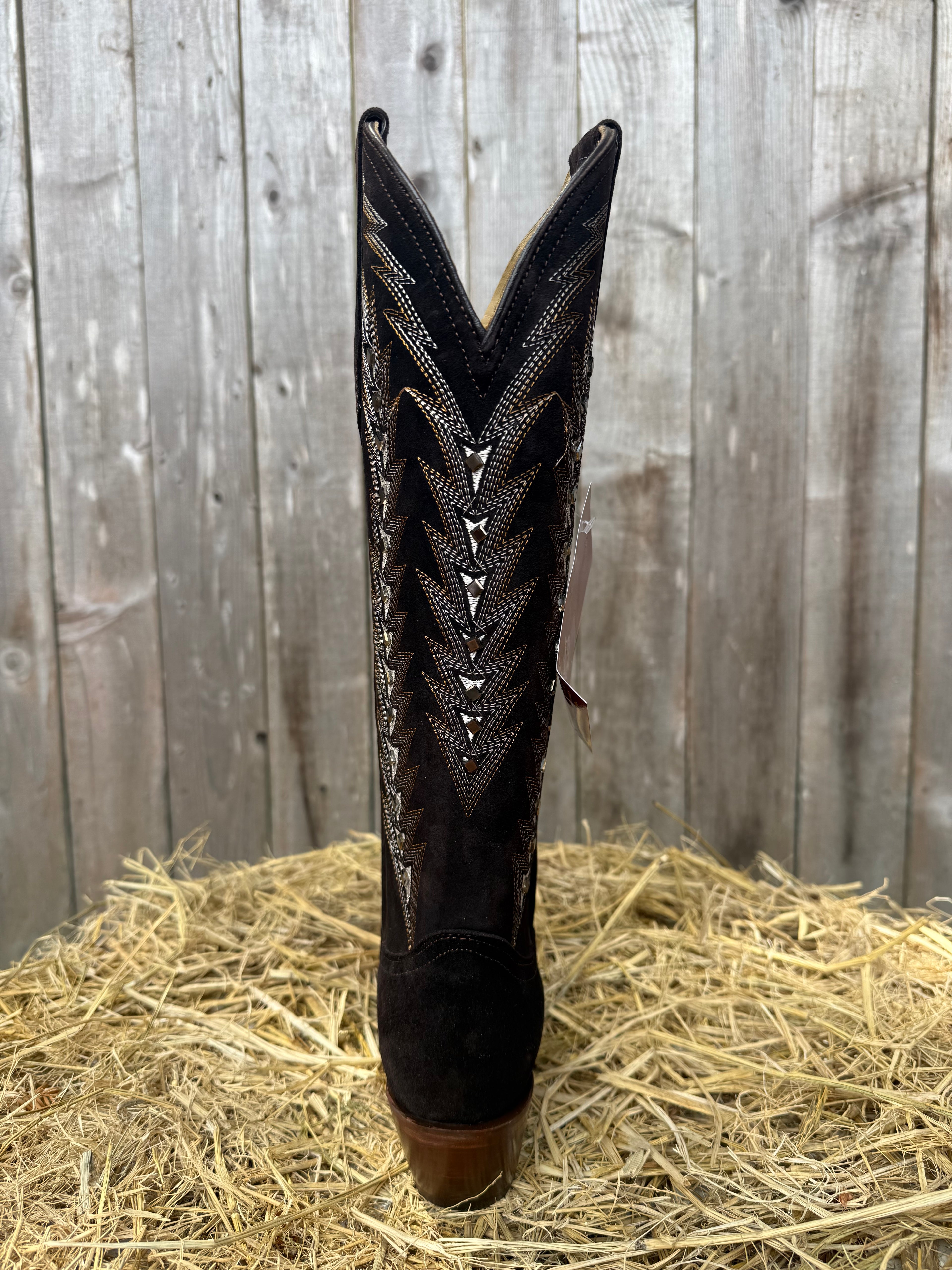 El General Women's Dark Brown Square Toe Tall Western Boots