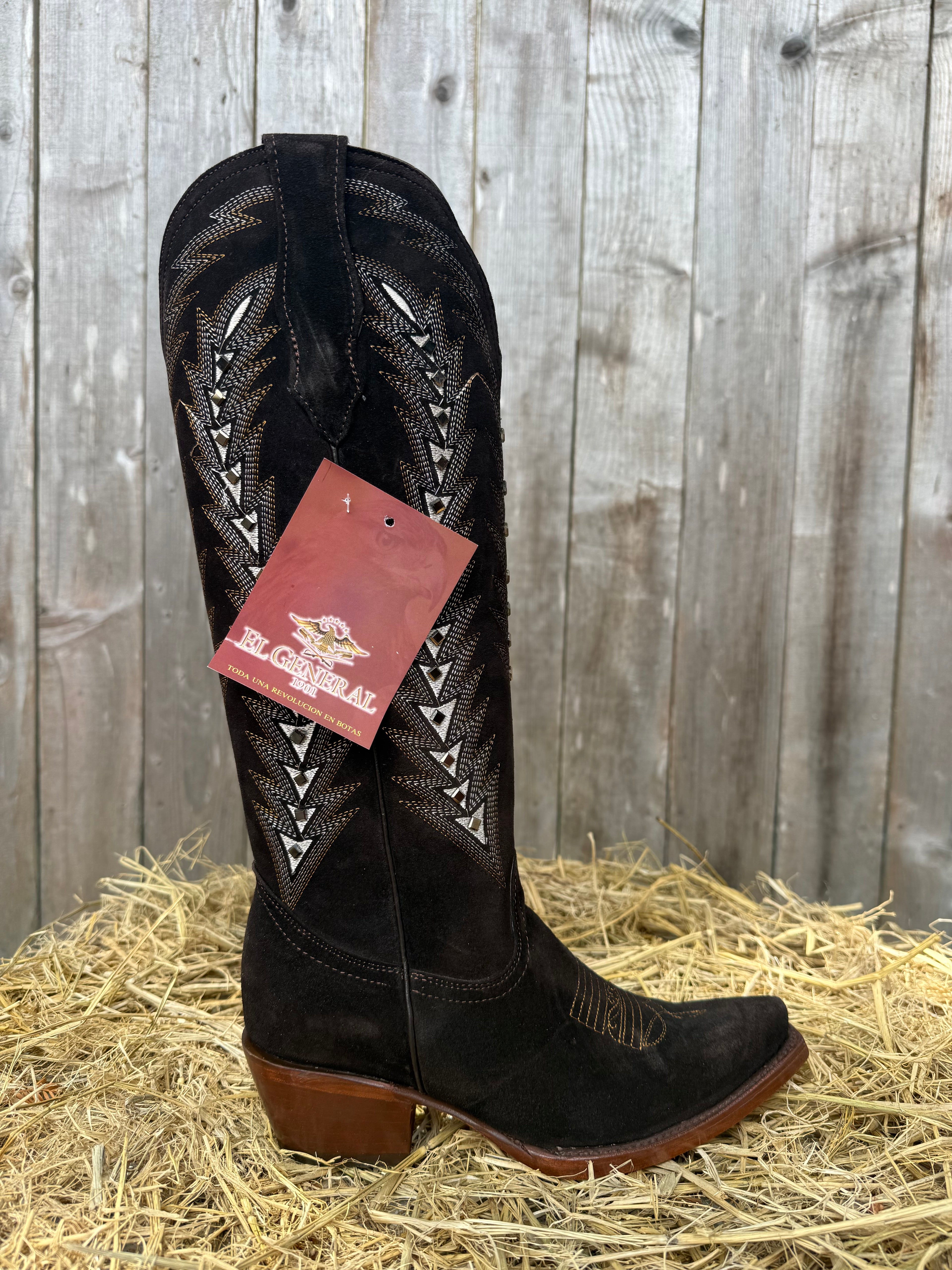 El General Women's Dark Brown Square Toe Tall Western Boots