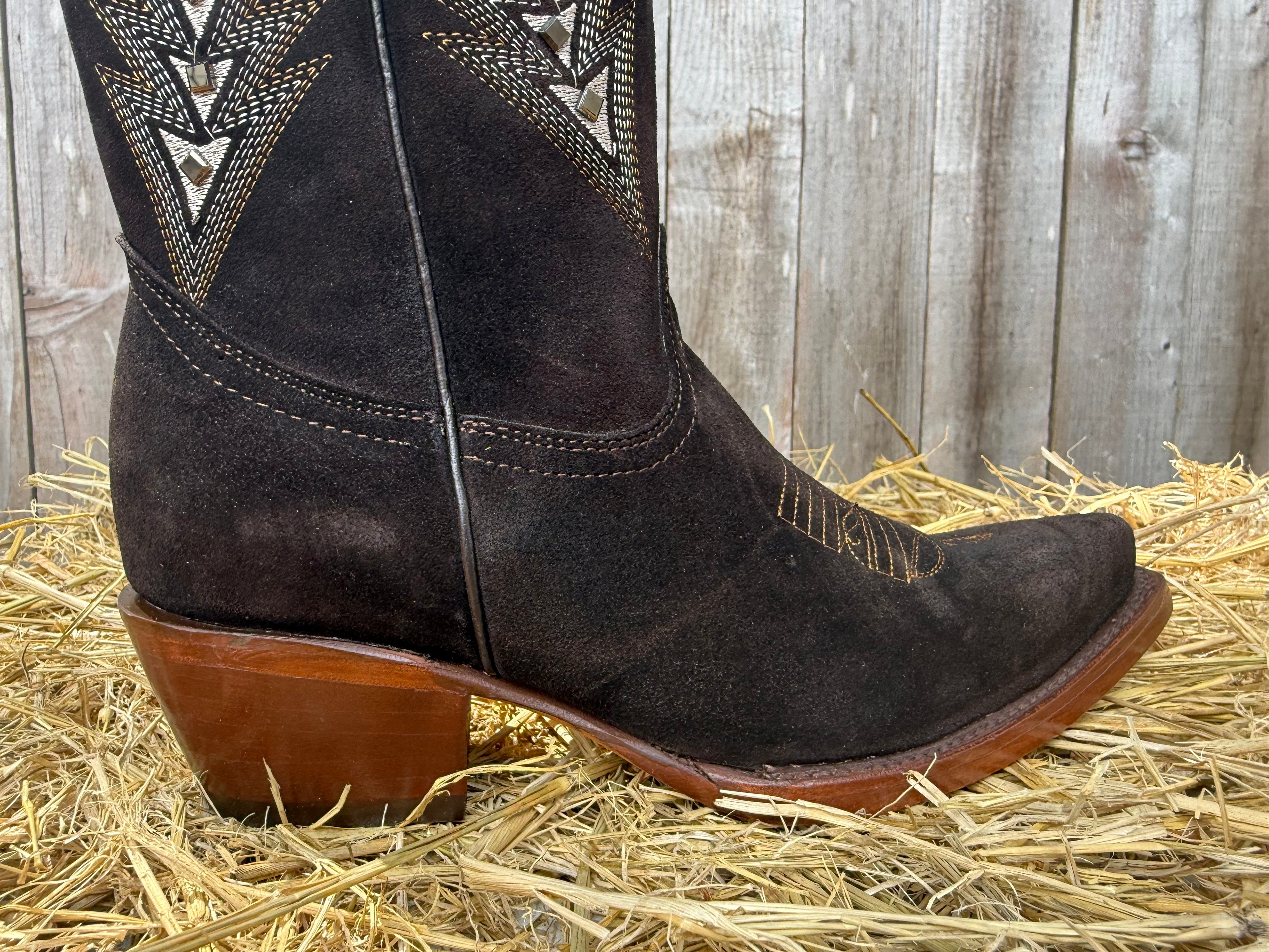 El General Women's Dark Brown Square Toe Tall Western Boots